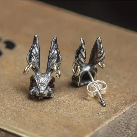 Evil gothic punk bunny rabbit with pierced earrings - Picture 2 of 5